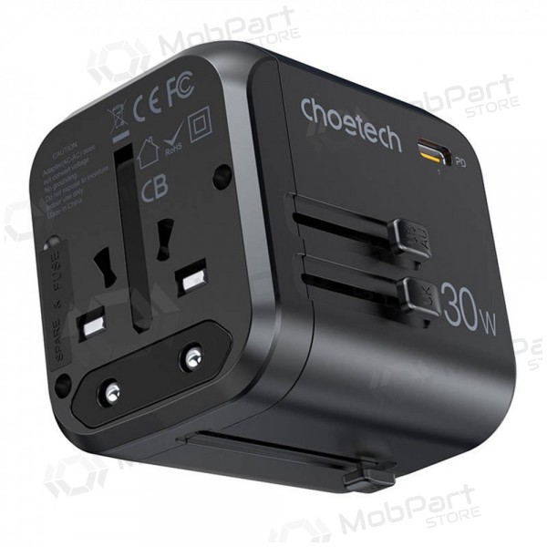 Universal kelioninis charger Choetech PD5008 30W USB-C/3xUSB-A black