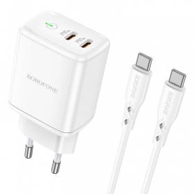 Charger buitinis Borofone BN9 2xType-C 35W + Type-C white