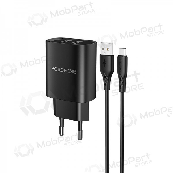 Charger Borofone BN2 2xUSB 2.1A + USB Type-C (black)