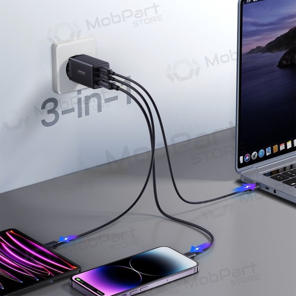 Charger buitinis Joyroom GaN JR-TCG01 2xUSB-C/USB-A 65W + USB-C cable 1.2m black