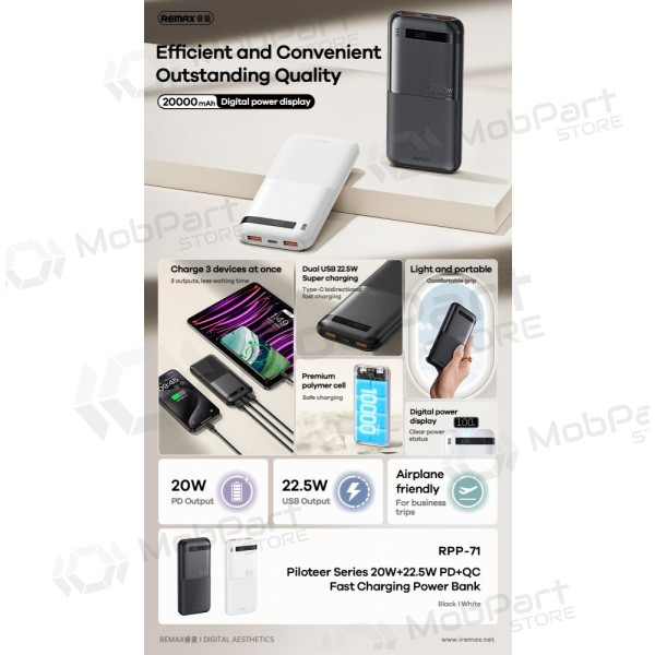 Portable charger / power bank Power Bank Remax RPP-71 22.5W 10000mAh black