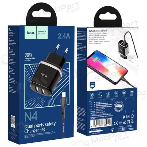 Charger HOCO N4 Aspiring Dual USB + type-C cable (5V 2.4A) (black)