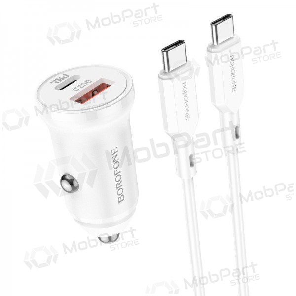 Charger automobilinis Borofone BZ18A USB-A/Type-C PD20W+QC3.0 + Type-C (white)
