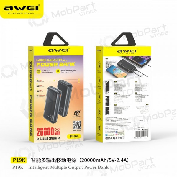 Portable charger / power bank Power Bank Awei P19K 5V/2.4A 20000mAh black