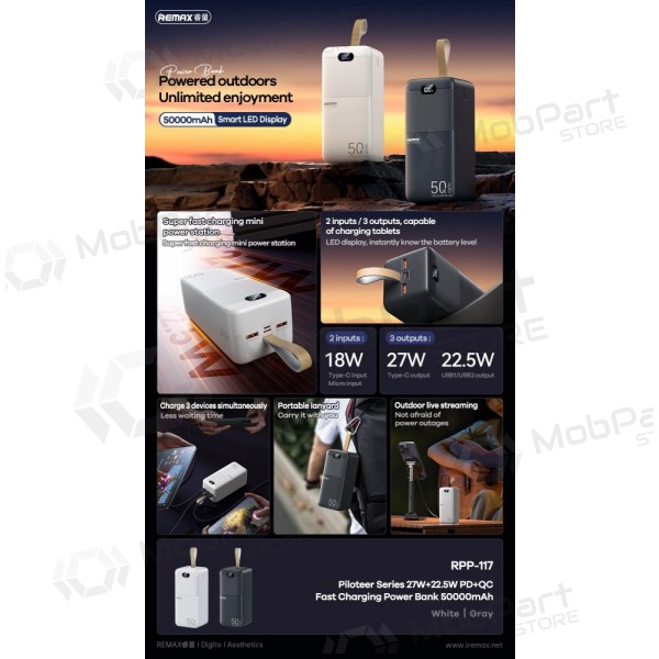 Portable charger / power bank Power Bank Remax RPP-117 22.5W 50000mAh black