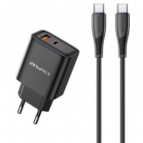 Charger Awei PD81C-EU USB-A/USB-C + USB-C to USB-C cable black