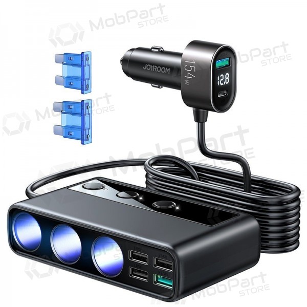 Charger automobilinis Joyroom 9in1 154W 3x12V, PD USB Type-C, QC3.0 USB-A, 4xUSB-A JR-CL06