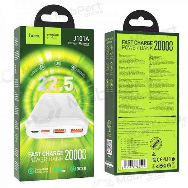Portable charger / power bank Power Bank Hoco J101A PD 20W+Quick Charge 3.0 22.5W 20000mAh white