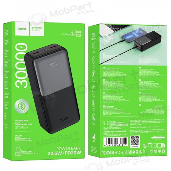 Portable charger / power bank Power Bank Hoco J136B 22.5W+PD20W 30000mAh black