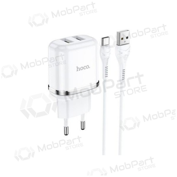 Charger HOCO N4 Aspiring Dual USB + type-C cable (5V 2.4A) (white)