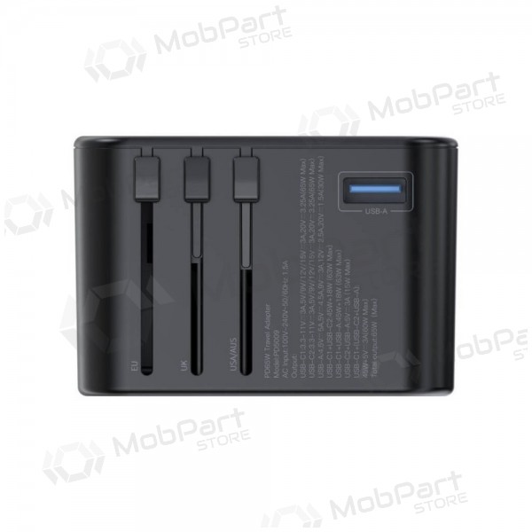 Universal kelioninis charger Choetech PD5009 65W 2xUSB-C/USB-A black