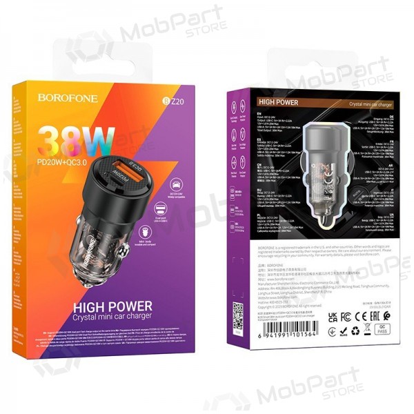 Charger automobilinis Borofone BZ20 PD20W+QC3.0 38W black