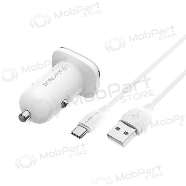 Charger automobilinis Borofone BZ12 USB + Type-C (2.4A) (white)