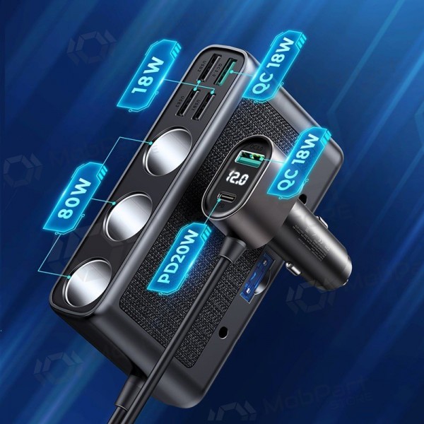 Charger automobilinis Joyroom 9in1 154W 3x12V, PD USB Type-C, QC3.0 USB-A, 4xUSB-A JR-CL06