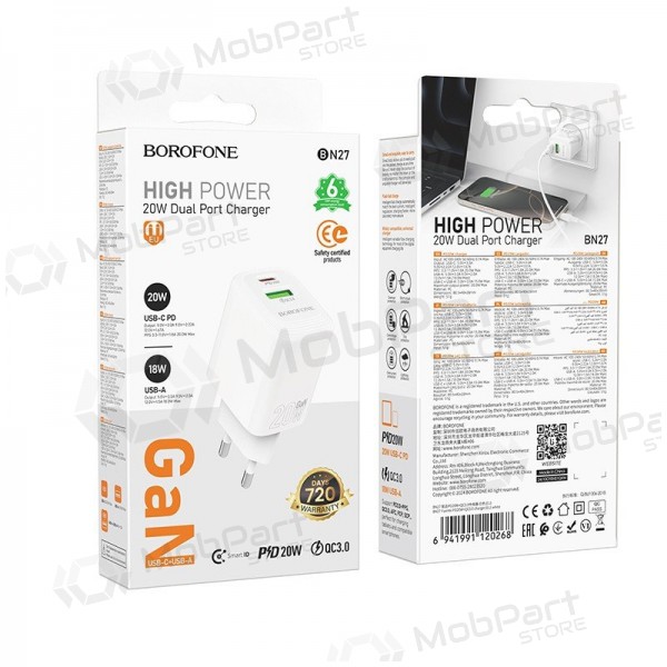 Charger Borofone BN27 20W USB-C/USB-A white