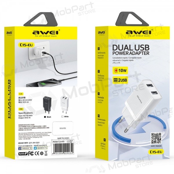 Charger Awei C15-EU 2xUSB-A 10W white