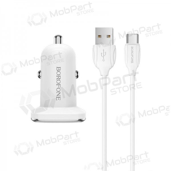 Charger automobilinis Borofone BZ12 USB + Type-C (2.4A) (white)