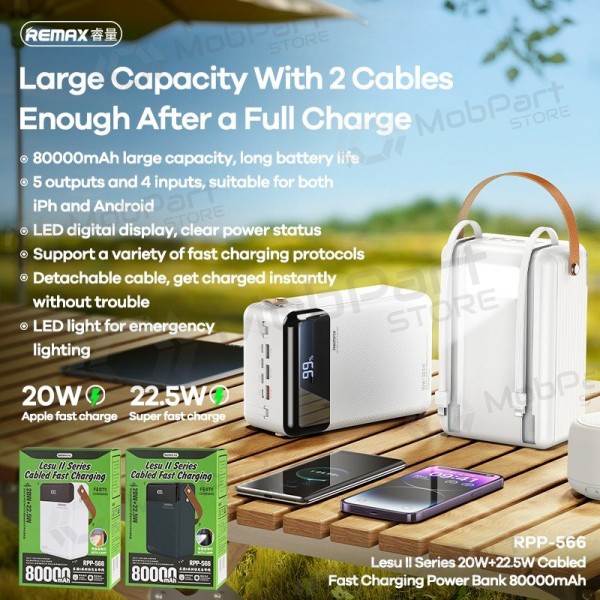 Portable charger / power bank Power Bank Remax RPP-566 22.5W 80000mAh grey