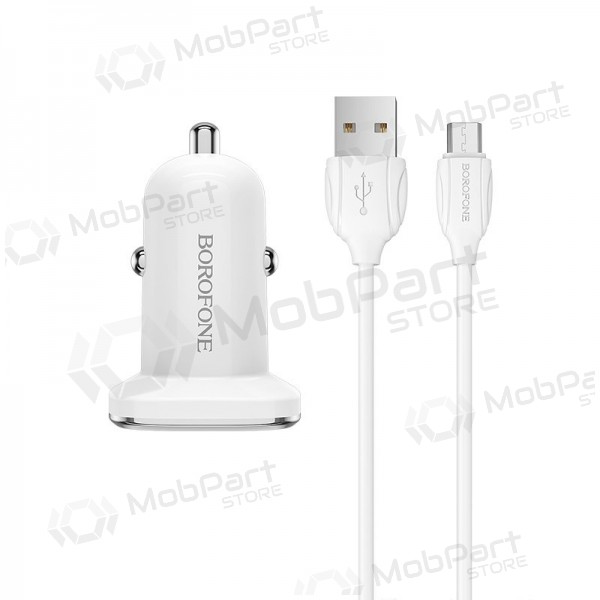Charger automobilinis Borofone BZ12 USB + microUSB (2.4A) (white)