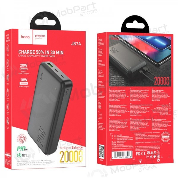 Portable charger / power bank Power Bank Hoco J87A Type-C PD 20W+Quick Charge 3.0 20000mAh black