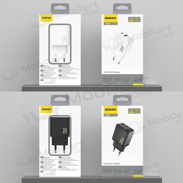 Phone charger Dudao A26T 25 W GaN USB-C + USB-A white