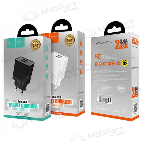Charger HOCO C51A Prestige power Dual USB (5V 3.4A) (white)