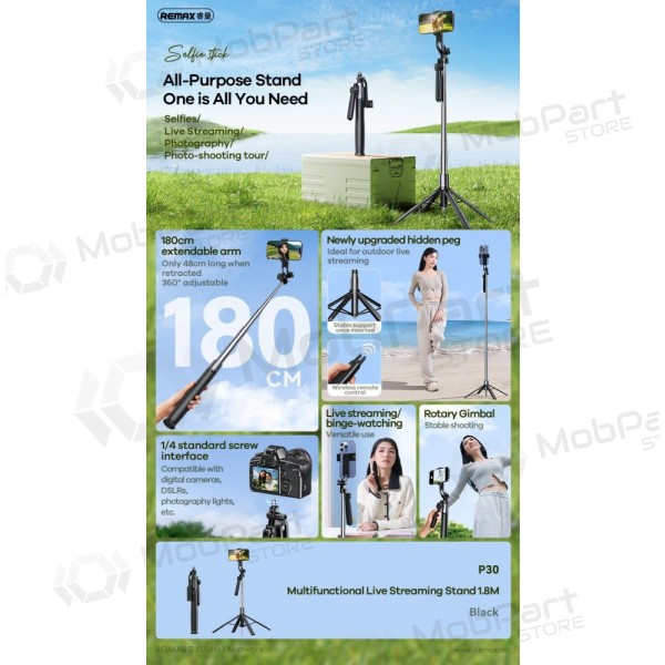 Selfie stick Remax P30 1.8m black