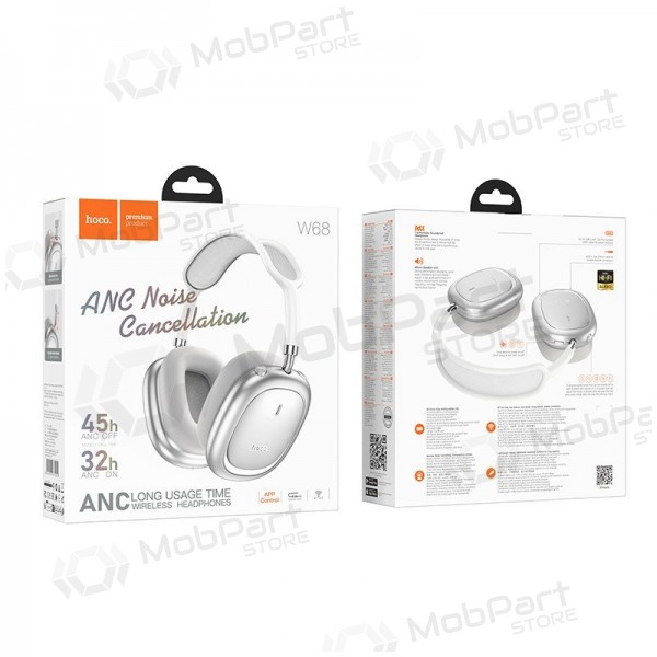Wireless headphones with microphone Hoco W68 ANC Bluetooth silver