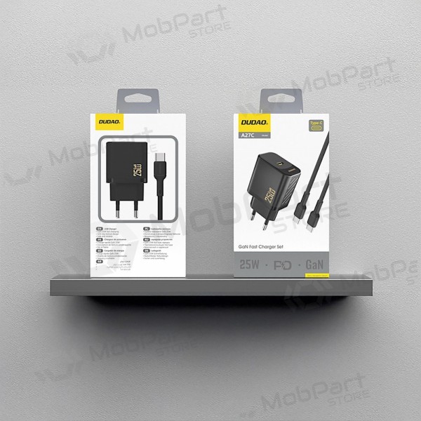 Charger Dudao A27C GaN 25W USB-C + USB-C to USB-C cable 1.0m black