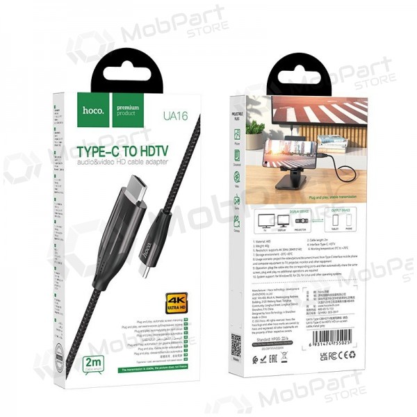 Cable Hoco UA16 Type-C to HDMI 2.0m grey