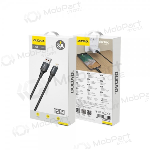 Lightning cable Dudao L3SL USB-A to Lightning 1.2 m 3 A black