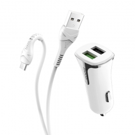 Charger automobilinis Hoco Z31 Quick Charge 3.0 (3.4A) x 2 USB + microUSB (white)