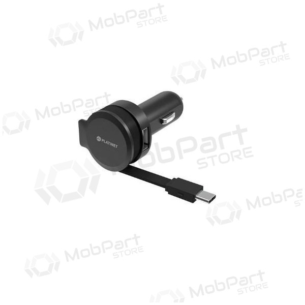 Car charger Platinet su Type-C laidu (1xUSB 2.4A) (black)