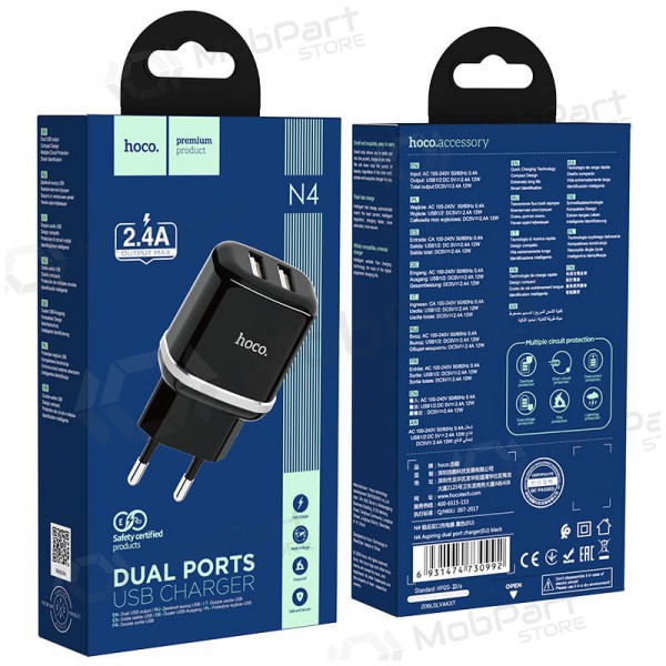 Charger Hoco N4 x 2 USB  jungtimis (2.4A) (black)