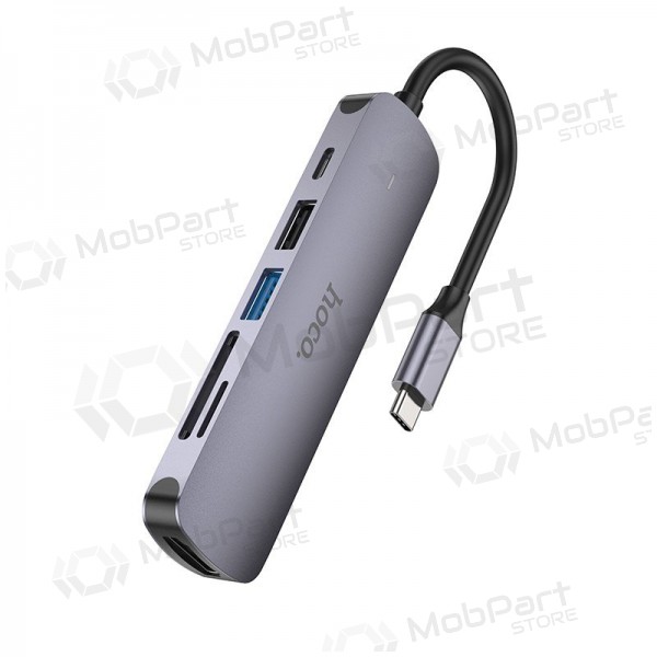 USB-C adapter Hoco HB28 USB-C to HDMI + USB 3.0 + USB 2.0 + SD + TF + PD gray