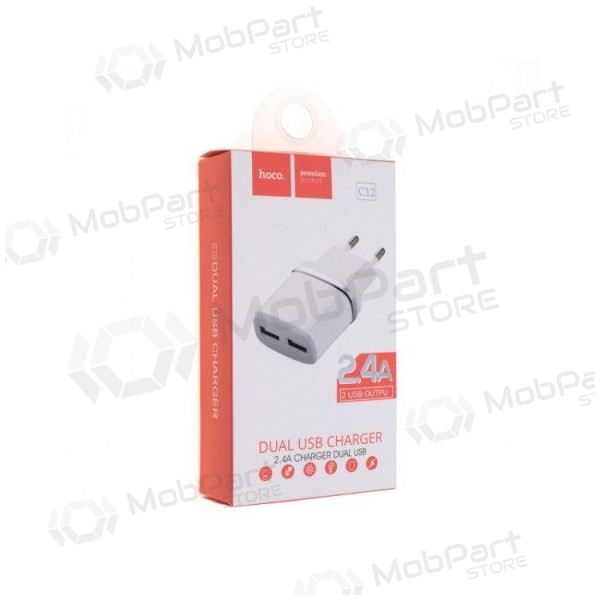 Charger HOCO C12 Smart Dual USB (5V 2.4A) (white)
