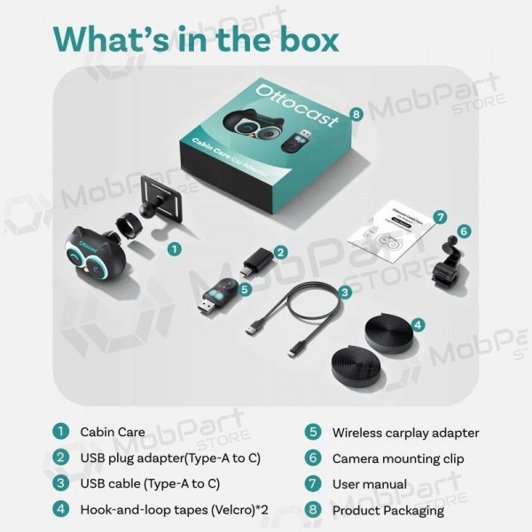 Wireless CarPlay adapter Ottocast Cabin Care CA520-T with mobile nanny function black