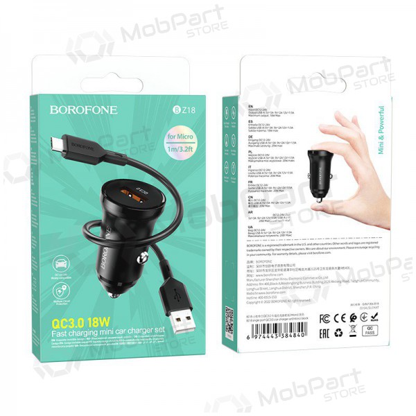 Charger automobilinis Borofone BZ18 Quick Charge 3.0 18W + MicroUSB (black)