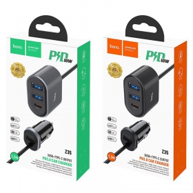 Car charger HOCO Z35 Quick Charge 18W (2xUSB 1xType-C 3A) (black)