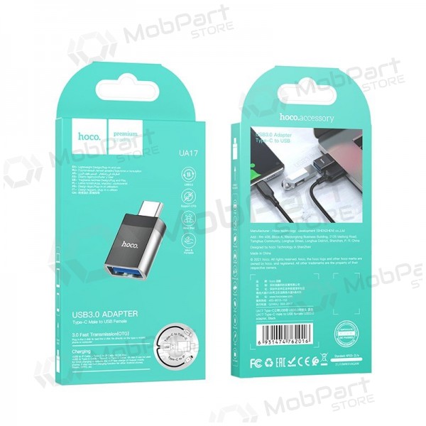 USB-C adapter hoco ua17 USB-C to USB-A black.