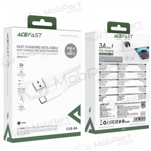 USB cable Acefast C18-04 USB-A to USB-C 1.2m white
