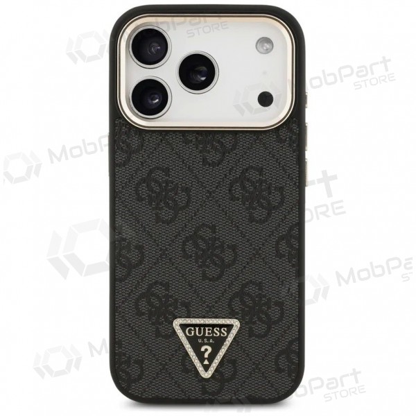 Apple iPhone 17 Pro Max case - Guess PU Leather 4G Strass Triangle Logo Gold Frame MagSafe (black)