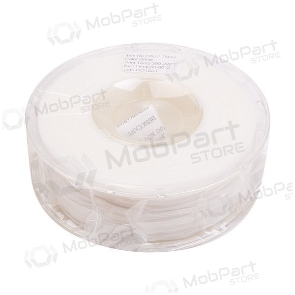 3D spausdinimo plastikas TPU, 1.75mm, 1kg, white 3D spausdinimo plastikas TPU, 1.75mm, 1kg, white