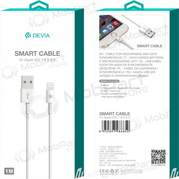 USB cable Devia Smart Lightning 2.0m (white)