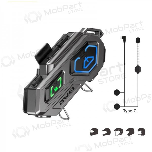 Bluetooth hands-free headset Awei VS-6 for helmet USB-C black