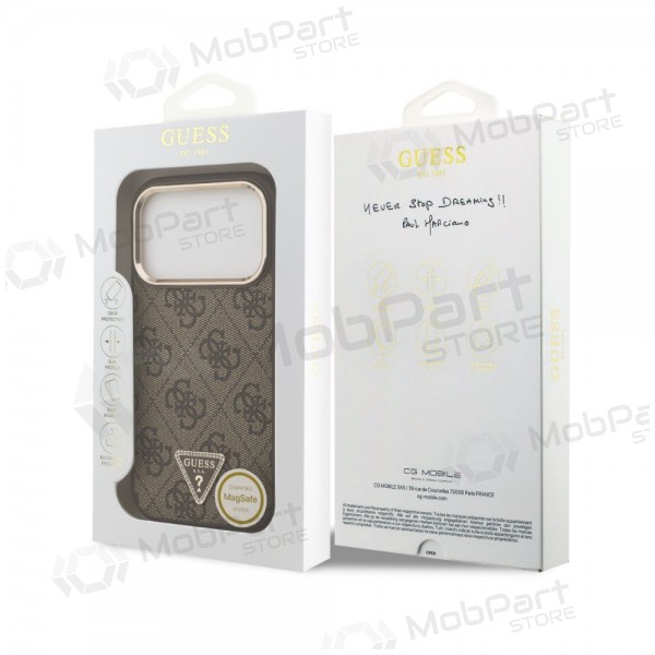 Apple iPhone 18 Pro Max case - Guess PU Leather 4G Strass Triangle Logo Gold Frame MagSafe (brown)