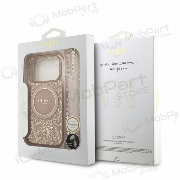 Apple iPhone 18 Pro case - Guess IML Flowers Allover Strap MagSafe (pink)