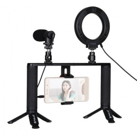 Blogger kit with LED ring light, stands, phone holder and microphone