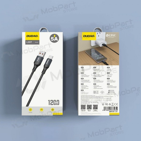 USB-C cable Dudao L3ST USB-A to USB-C 1.2 m 5 A black