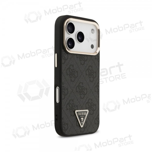 Apple iPhone 18 Pro case - Guess PU Leather 4G Strass Triangle Logo Gold Frame MagSafe (black)